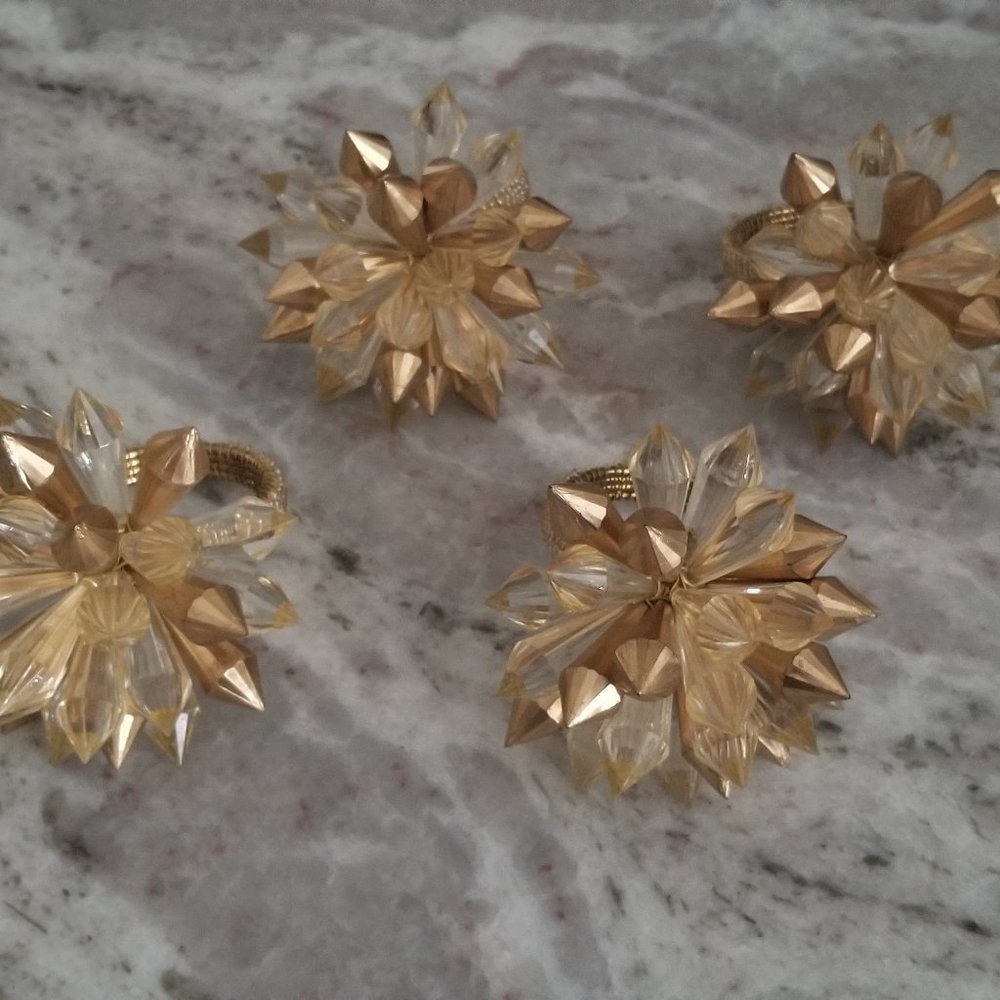 RARE 4 KIM SEYBERT SPRING SUMMER STAR CONSTELLATION GOLD BEADED NAPKIN RINGS